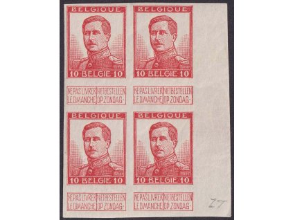 1912, 10 C Albert, nezoubkovaný 4blok, MiNr.100, **