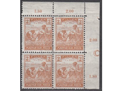 2f Ženci, rohový 4blok s DZ - půlměsíc na okraji, **/*, zn. platná v ČSR, lehce natrženo dole v perforaci