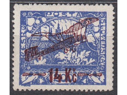 1920, 14Kč/200h modrá, Řz.13 3/4, zk.Gilbert, Nr.L1A, * po nálepce
