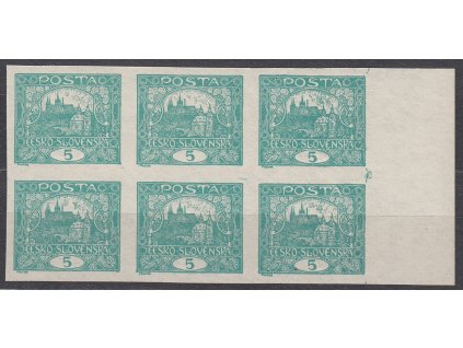 5h modrozelená, krajový 6blok, Nr.4, **, luxusní kus