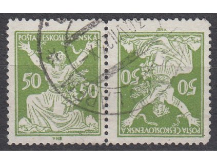 50h zelená, úzká protichůdná dvojice, zk.Gilbert, Nr.156TBa, razítkované