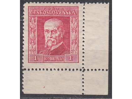 1Kč červená, I.typ, pr.8, dolní rohový kus, Nr.190, **