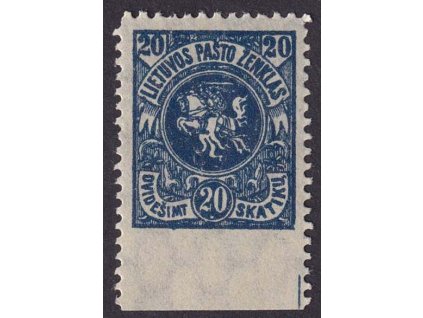 Lietuva, 1921, 20 Sk Znak bez dolní perforace, MiNr.53YA, **