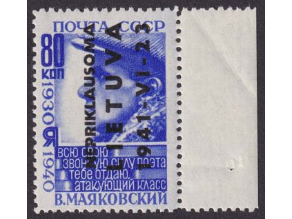 Lietuva, 1941, 80 K Majakovský, MiNr.9, ** , ohyb v okraji