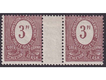 Oberschlesien, 1920, 3 Pf červenohnědá, meziarší, MiNr.2ZW, * po nálepce