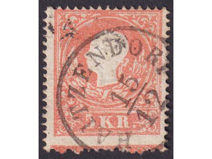 1858, 5 Kr Franc Josef, typ I., část ondřejského kříže, MiNr.13I, razítkované