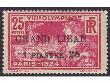 Libanon, 1924, 1.25Pia/25C přetisková, MiNr.23, **