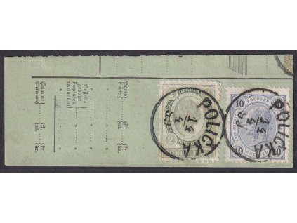 1899, útržek průvodky vyfr. m.j. zn. 2 G Franc Josef, MiNr.68, DR Polička