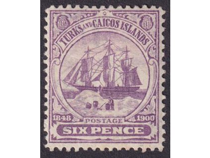 Turks a Caicos, 1900, 6 P Loď, MiNr.39, * po nálepce