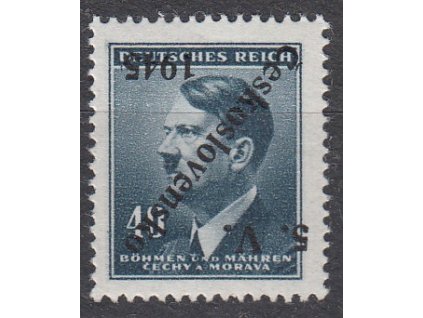 40h Hitler, obrácený přetisk 5.V. ČESKOSLOVENSKO 1945, **
