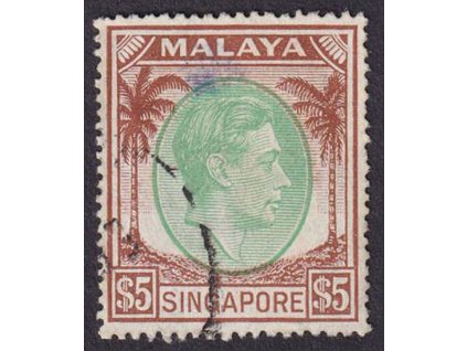 Singapore, 1948, 5 Dolarů Jiří VI., MiNr.20, razítkované, skvrnka