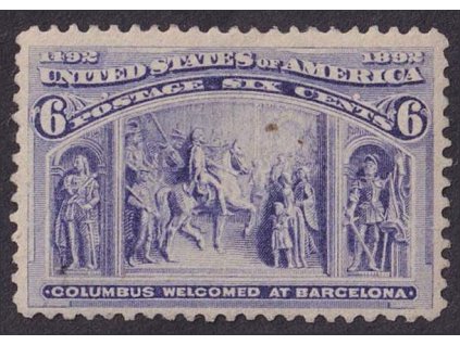 USA, 1893, 6 C Kolumbus, MiNr.79, * po nálepce, výrobní dv v papíru