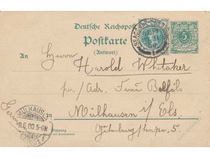 1900,  DR Seacombe-Cheshire, odpovědní díl dopisnice 5Pf