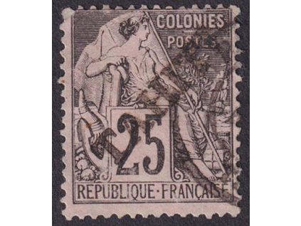 Tahiti, 1893, 25 C Alegorie s přetiskem, MiNr.14, razítkované, lehké vlomy