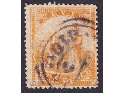 Nevis, 1866, 4 P Výjev, MiNr.6, razítkované, zeslabení