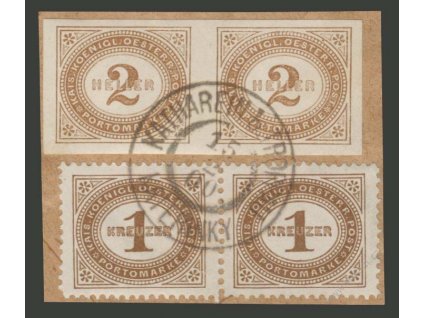 1900, výstřižek se smíš. frank. známek, 2+2H+1+1Kr, dv