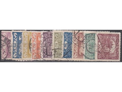3-500h Hradčany, 10 ks různých hodnot s ministr. Řz.11 1/2 nebo hrubší, razítkované
