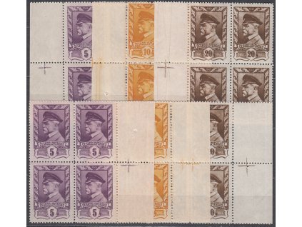 1945, 5,10 a 20h Moskevské, kraj. 4bloky s křížkem v okraji, Nr.381-3, **