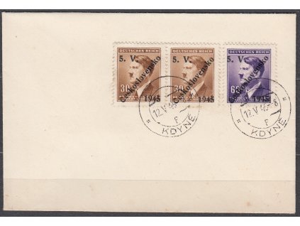 Dopis vyfr. zn. 30 a 60h Hitler s přetiskem 5.V.ČESKOSLOVENSKO 1945, razítko KDYNĚ 12.V.45, neprošlé