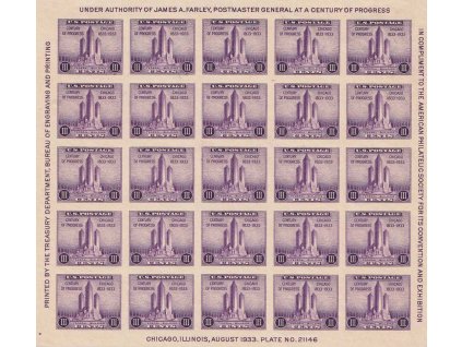 USA, 1933, 3 C Výstavní aršík, MiNr.Bl.3, (*) , kvalita - viz. foto