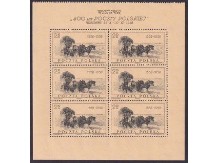 1958, 2.50 Zl aršík 400. let Polské pošty, MiNr.Bl.1072II, **