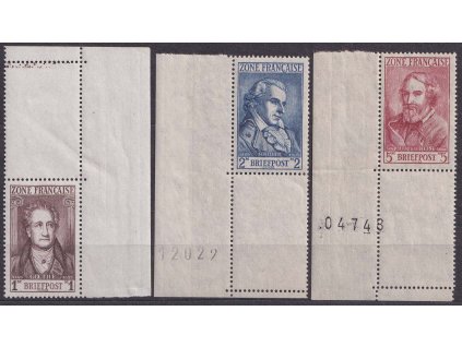 Francouzská zóna, 1945, 1-5 M koncovky série s kupony, MiNr.11-13, **