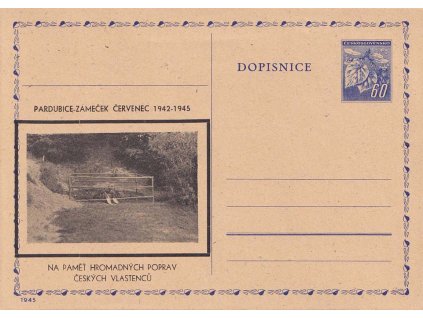 1945, Pardubice-Zámeček červenec 1942-1945, přítisk na dopisnici 60 h