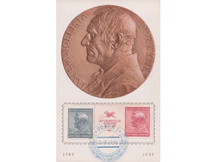 1937, Praha, Oslavy J.E. Purkyně, propagační list, pohlednicový formát