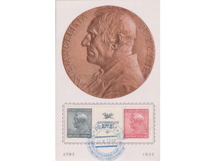 1937, Praha, Oslavy J.E. Purkyně, propagační list, pohlednicový formát,