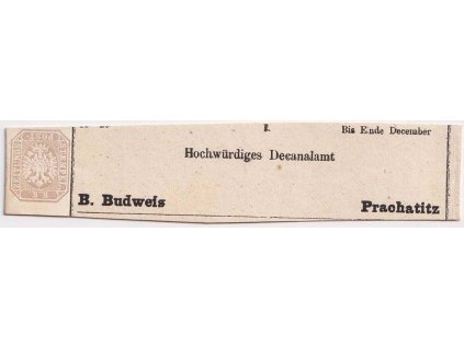 1865, Prachatice, novinová páska zasl. v roce cca 1865 do Prachatic