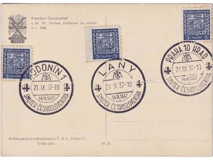 1937, Smutek Československa, propagační pohlednice TGM, neprošlé