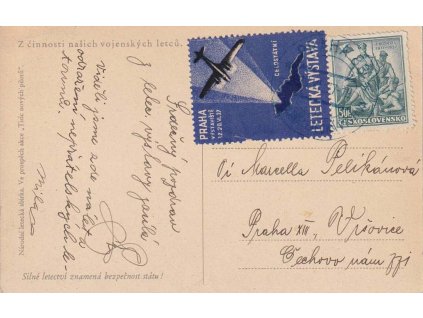 1937, Praha, Celostátní letecká výstava, pohlednice zaslaná v Praze, dv