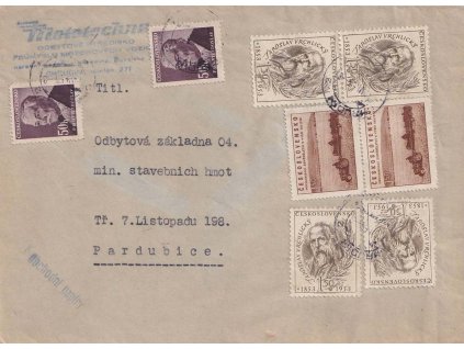 17.6.1953, DR Chrudim, dopis - obchodní papíry zasl. do Pardubic, stopy pošt. provozu