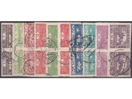 1-50h, 10 ks vodorovných 2pásek, různé hodnoty, razítkované