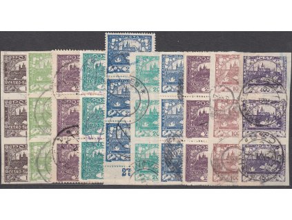 1-400h Hradčany, 10 ks svislých 3pásek, různé hodnoty, razítkované