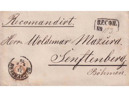 1879, DR Reichenberg, obálka vyfr. zn. 15 Kr Franc Josef, stopy provozu