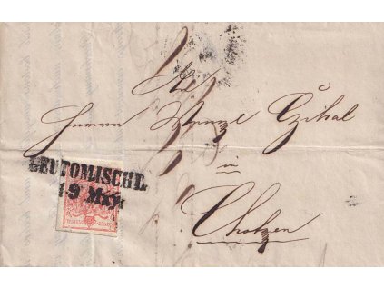 1852, DR Leutomischl, skládaný dopis vyfr. zn. 3 Kr Znak, zasl. do Chocně