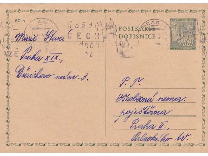 1940, DR Prag, Každý Čech jednou v Praze, dopisnice 50 h Ratolest, prošlé