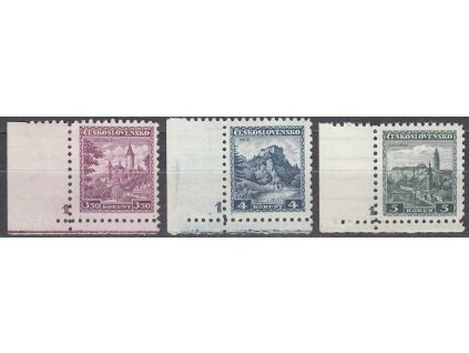 1932, 3.50-5Kč Hrady, série, rohové kusy s DČ 1, Nr.265-7, **
