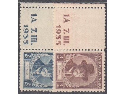 1935, 2-3Kč TGM, levé kupony s DČ 1A 7.III.1935, Nr.287-8, **