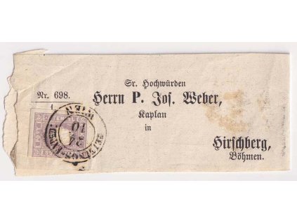 1863, novinová páska vyfr. novinovou známkou 1.05 Kr fialová Franc Josef