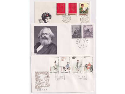 Čína, 1978-1983, FDC 1386-88 Lei Feng, 1865-66 Karel Marx a 1892-95