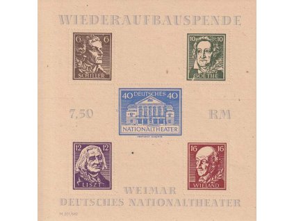 Thüringen, 1946, aršík Wiemar-theatre, MiNr.Bl.3Ba, ** , obvyklá jakost