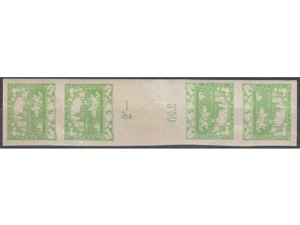 5h světle zelená, 4známkové meziarší, lehce přeložené, Nr.3M, * po nálepce, lom