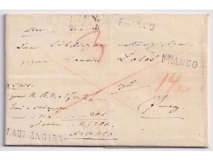 Wien, cenný dopis z roku 1836 zasl. do Prahy, razítko Wien + Franco