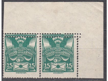 25h zelená, rohová 2páska s dvojitou perforací, Nr.149, **, nálepka na okraji