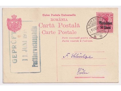 Rumunsko, rumunská dopisnice přelepená zn. 10Bani/10Pf Germanie,
