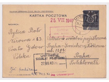 Generalgouwernement, 1940, přetisková dopisnice zasl. v roce 1940