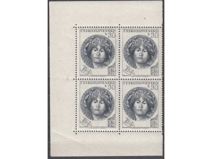 1953, 30h Destinová, krajový 4blok s ST II+I, Nr.757, **