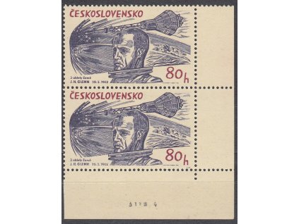 1964, 80h Vesmír, rohová 2páska s DZ - 2 čárky + datum tisku, Nr.1371, **